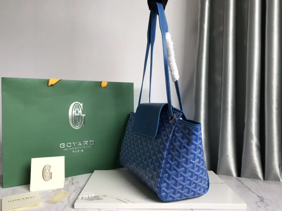 Goyard Saint Louis GM tote bag blue coated canvas leather trim medium size