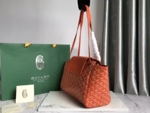 Goyard Saint Louis PM bag orange coated canvas leather trim medium size tote bag