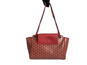 Goyard-inspired red handbag with a textured pattern, featuring a sleek design and dual shoulder straps, showcased as part of RepsGoat's replica accessories collection.