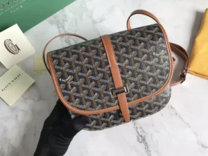 Goyard Saint Louis PM small crossbody bag brown black coated canvas leather trim