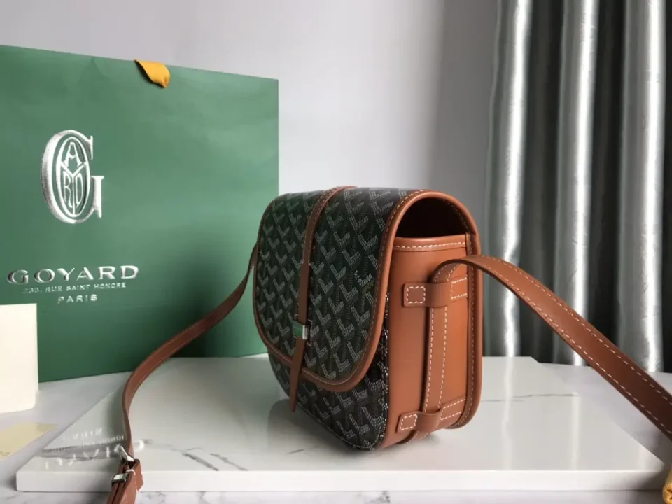 Goyard Saint Louis GM 35 brown leather and black chevron canvas crossbody bag