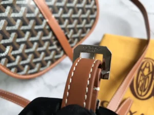 Goyard Saint Louis PM tote bag brown black canvas leather trim with silver buckle detail