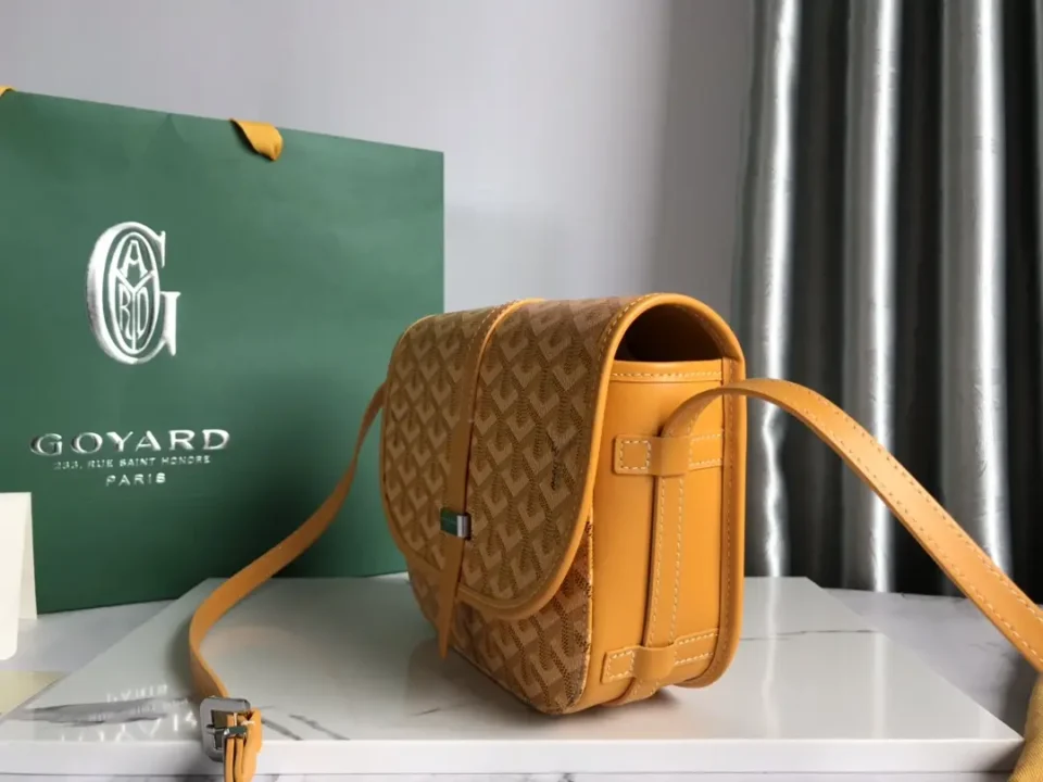 Goyard Saint Louis crossbody bag small yellow chevron canvas leather trim with adjustable strap