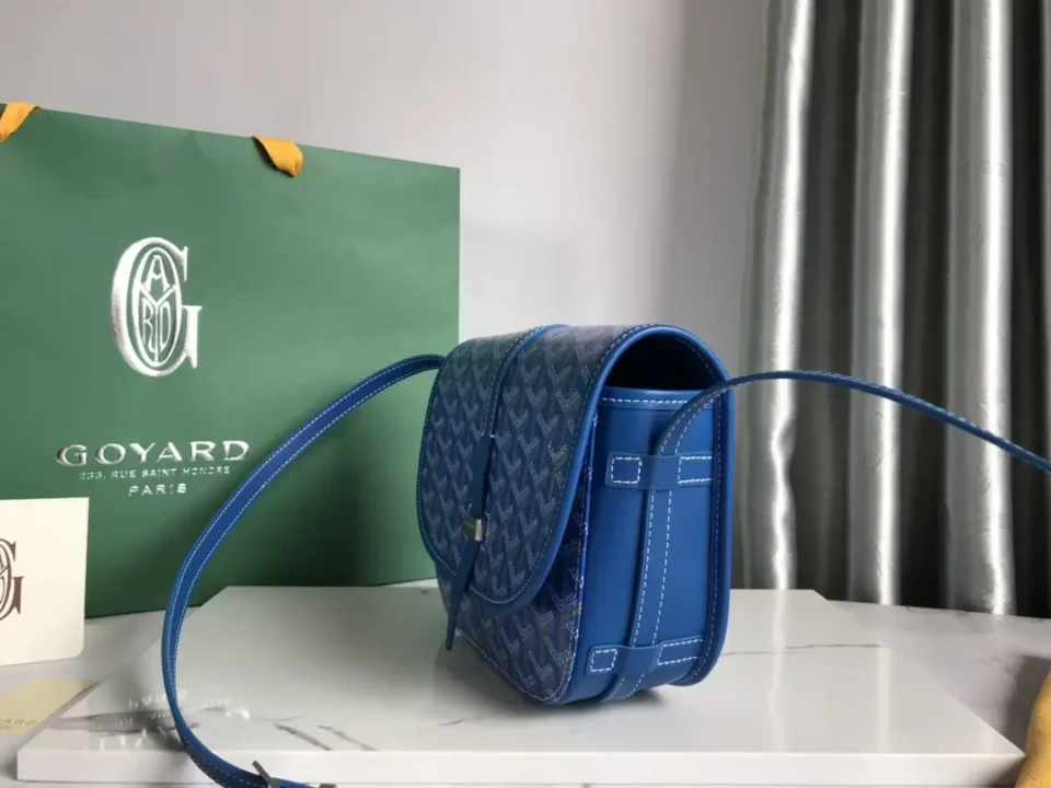 Goyard Saint Louis GM medium blue coated canvas leather crossbody bag with signature pattern