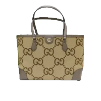 Gucci GG Supreme Canvas small beige brown tote bag coated canvas leather trim