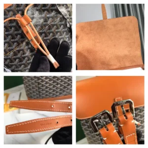 Goyard St. Louis GM tote bag brown monogram canvas leather trim handles buckle details