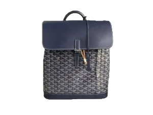 Goyard Saint Louis PM backpack navy blue leather coated canvas bag with top handle and drawstring closure