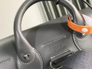 Goyard Saigon 38 Tote Bag gray calfskin leather with white stitching and silver hardware