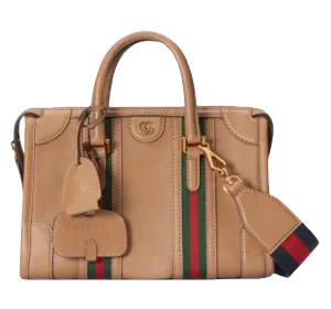 Gucci Ophidia tote bag medium beige leather with green red web stripe and gold hardware