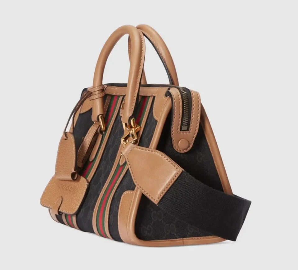 Gucci Ophidia small shoulder bag black GG canvas beige leather green red web stripe