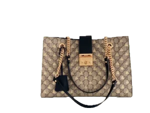 Gucci Padlock large tote bag beige brown GG canvas black leather gold chain straps