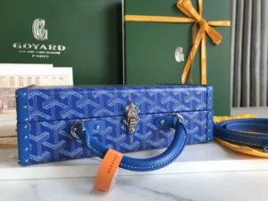 Goyard Alpin 25 blue monogram canvas briefcase bag natural cowhide leather handles and silver hardware