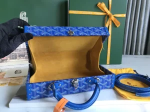 Goyard Aligre 20 blue coated canvas briefcase bag with leather trim and suede interior lining