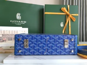 Goyard bag blue chevron pattern small size leather with silver hardware and blue trim