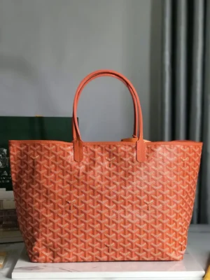 Goyard Saint Louis Tote GM Orange chevron patterned coated canvas and leather bag
