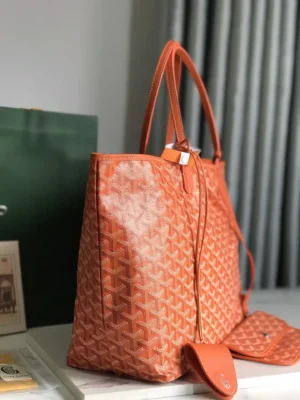Goyard Saint Louis PM Tote Bag orange coated canvas leather trim medium size