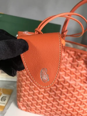 Goyard Saint Louis PM Goyardine canvas tote bag orange leather trim small size
