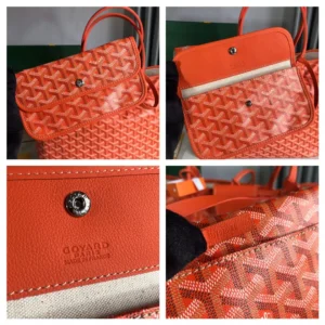 Goyard Saint Louis PM GM4496 orange monogram canvas tote bag leather trim with snap closure