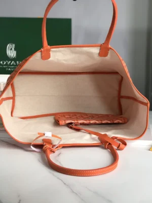 Goyard Saint Louis MM tote bag orange and beige canvas with leather trim interior pouch