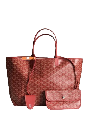 Goyard Saint Louis GM large tote bag red coated canvas leather trim