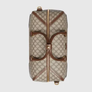 Gucci Duffle Bag 45 beige brown GG canvas leather trim gold hardware weekend bag