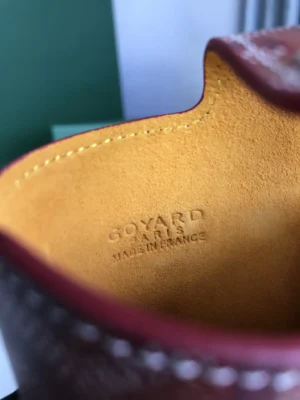 Goyard bag brown leather interior yellow suede lining made in France embossed logo