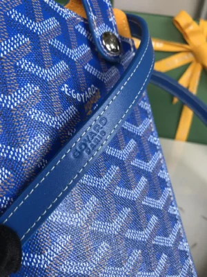 Goyard Saint Louis GM tote bag blue coated canvas leather trim white stitching