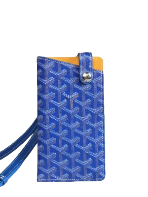 Goyard Saint Sulpice wallet blue coated canvas leather trim accessory with wrist strap