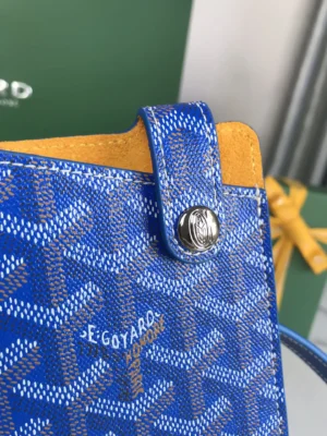 Goyard Saint Louis PM tote bag blue yellow coated canvas leather interior with logo snap closure