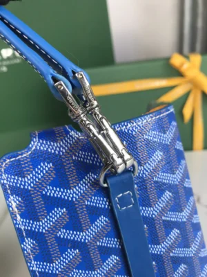 Goyard Saint Louis PM tote bag blue coated canvas leather trim silver hardware