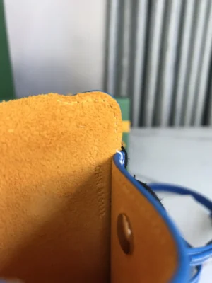 Hermes Evelyne Mini bag blue leather gold snap button closure tan suede interior