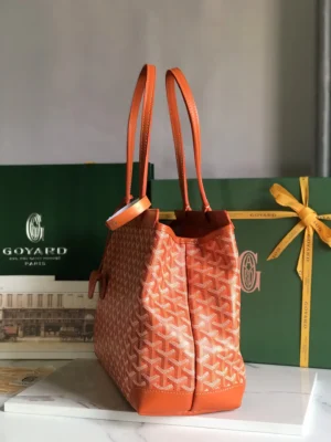 Goyard Saint Louis PM tote bag orange monogram canvas leather trim with double leather handles