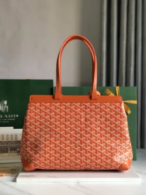 Goyard Saigon GM Tote Bag Orange canvas and leather medium size luxury handbag Parisian design