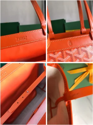 Goyard Saint Louis GM tote bag orange leather coated canvas stitching detail interior serial number