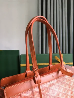 Goyard Saint Louis PM tote bag coral red coated canvas leather trim with double handles