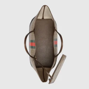 Gucci GG Supreme tote bag large beige brown canvas leather striped detail with pouch