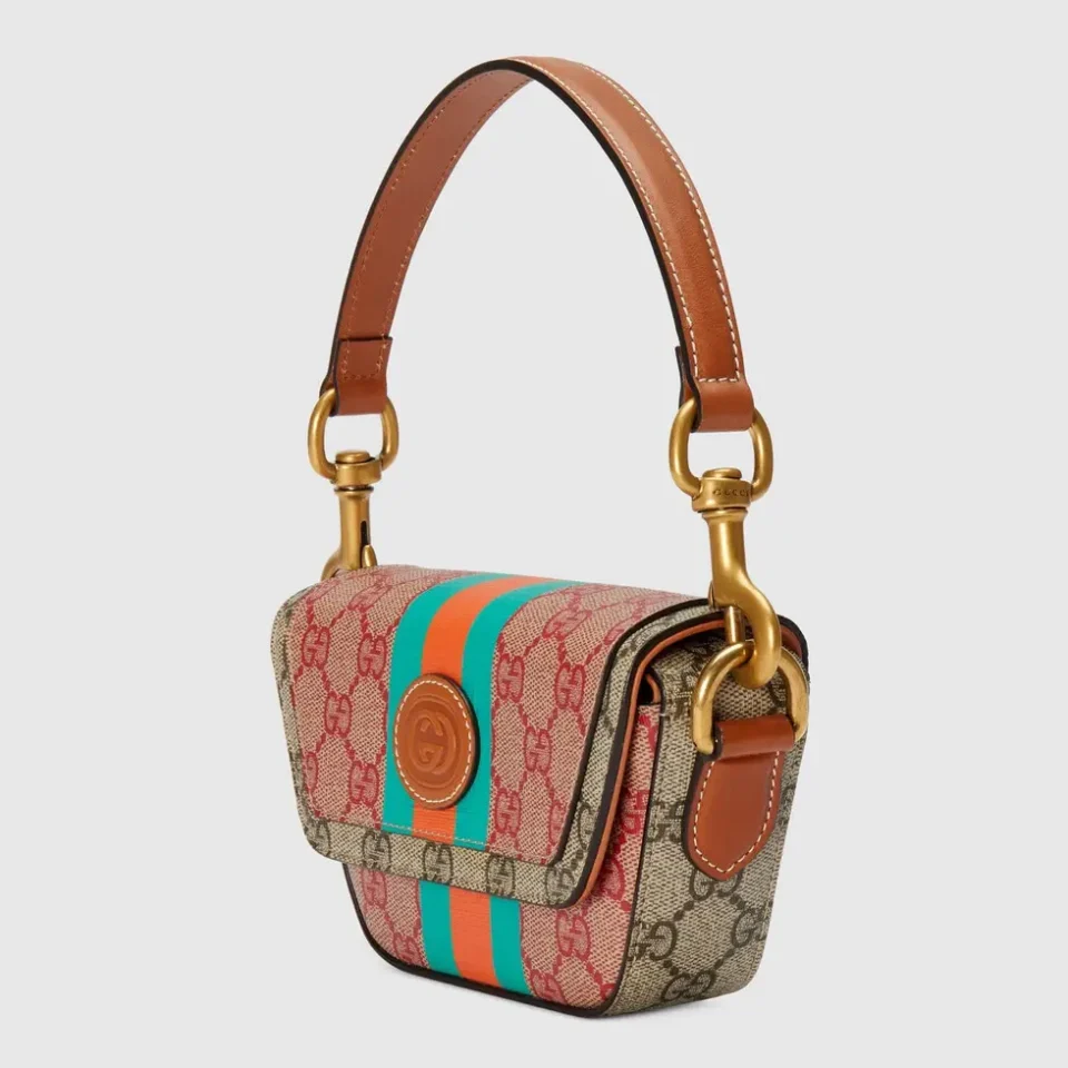 Gucci Ophidia Mini Bag beige red green GG canvas leather trim brown leather handle gold hardware