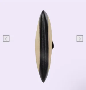 Crescent-shaped Gucci Cosmogonie Collection Small Handbag in soft leather, featuring a black and beige design, with double-G logo and adjustable shoulder strap.