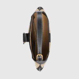 Cosmogonie Collection Small Handbag by Gucci, top view showcasing soft leather material, interior zippered pocket, and adjustable shoulder strap with double-G magnetic buckles.