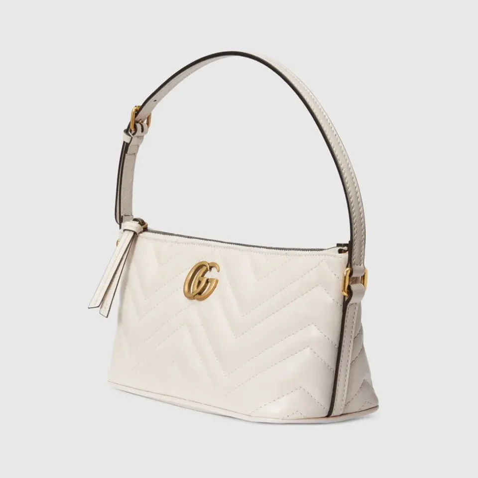 Gucci GG Marmont small shoulder bag white chevron quilted leather gold hardware