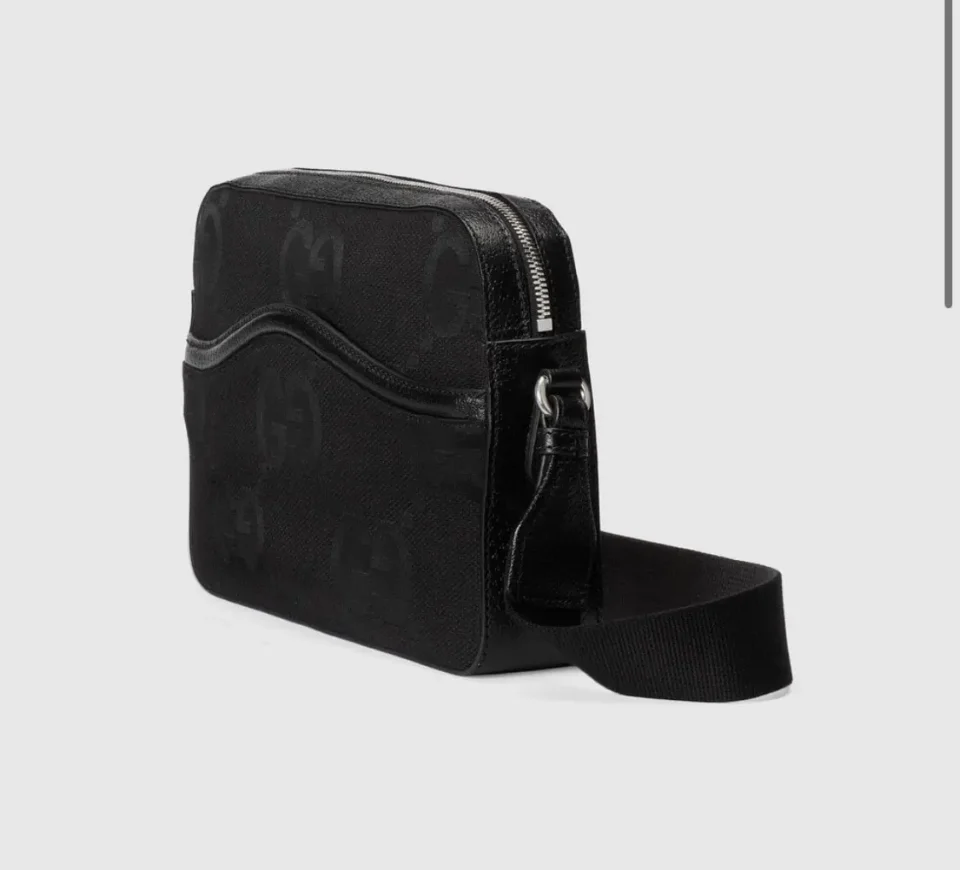 Gucci GG Supreme small messenger bag black coated canvas leather trim silver hardware