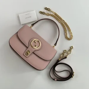 Gucci 1961 small shoulder bag pink leather gold chain and leather strap