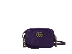 Gucci GG Marmont small shoulder bag purple chevron leather gold hardware