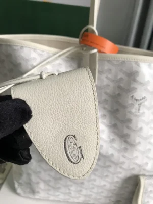 Goyard Saint Louis GM tote bag white monogram canvas smooth leather trim with hang tag detail