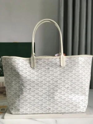 Goyard Saint Louis GM Large Tote Bag White Chevron Coated Canvas Leather Handles