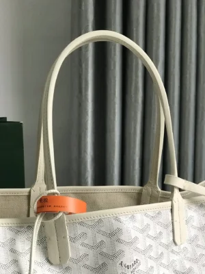 Goyard Saint Louis PM tote bag white canvas cream leather trim with signature chevron pattern