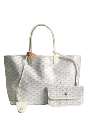 Goyard Saint Louis GM tote bag white coated canvas leather trim with detachable pouch