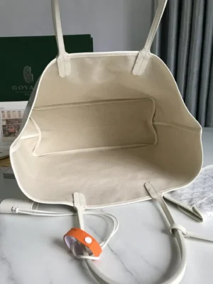 Goyard Saint Louis PM bag white canvas tote bag with leather trim and open top design