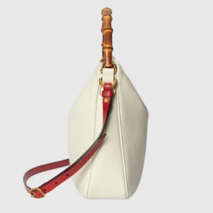 Gucci Diana medium white leather bag with bamboo handle and red leather strap