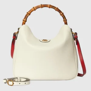 Gucci Jackie 1961 medium white leather bag bamboo top handle red leather strap